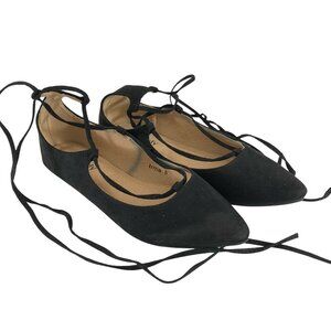 Mila Lady Womens Ballet Flats Lace Up Faux Suede Pointed Toe Black Size 8